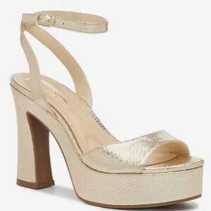 Gold Snake Pattern Strappy Platform Heels - 5.5 / 36